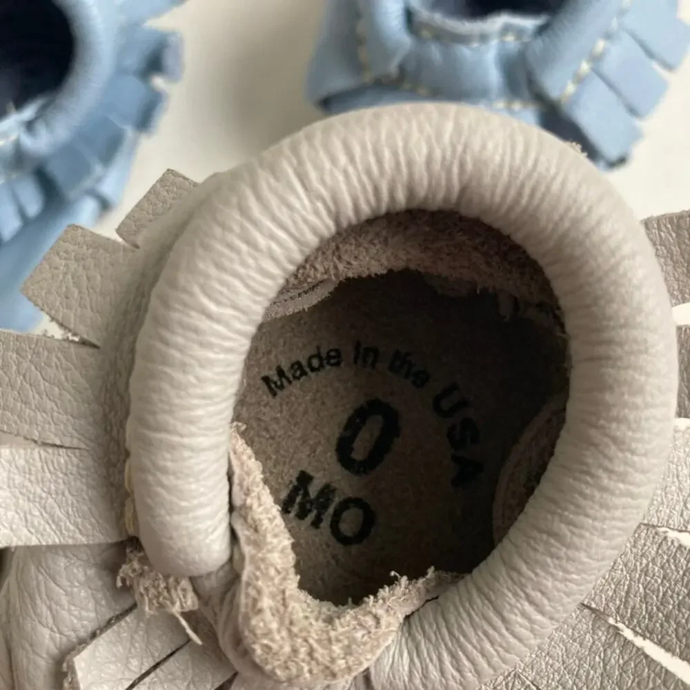 Freshly Picked Classic Leather Moccasin Baby Shoe Bundle - Blue Grey - 0